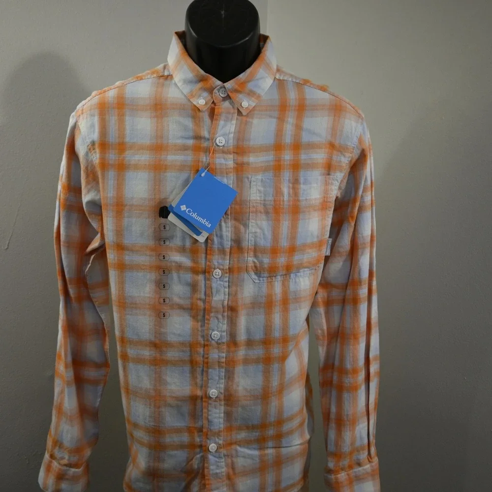 Columbia Out and Back II Long Sleeve Shirt Mens S NEW Orange Plaid Button Up